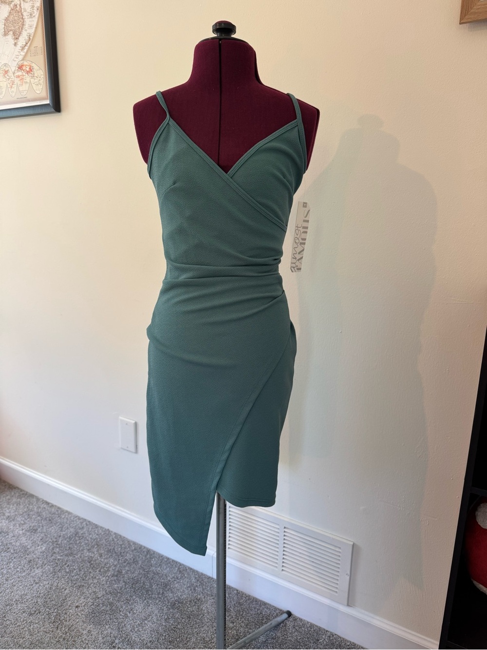 Teal V-Neck Wrap Midi Dress - Almost Famous XS